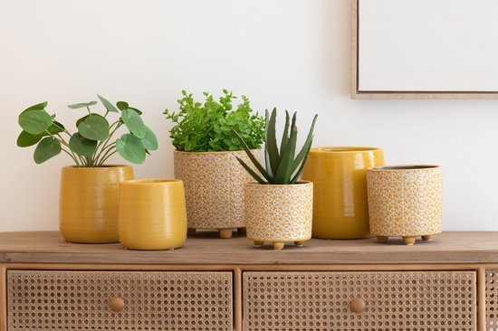 J-Line Pot De Fleurs Rond En Céramique - Ocre - Taille Medium - Cache-pot Déco