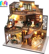 Meedeer Premium Miniatuur XXL bouwpakket - houten modelbouw-Bouwpakket - Voor Volwassenen (14+) - Modelbouwpakket - DIY - Poppenhuis – incl. Led Licht en Muziek doos- Muziek Villa