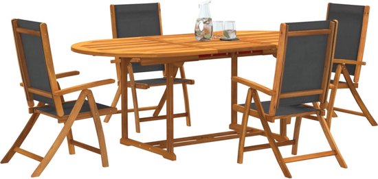 vidaXL - Ensemble de jardin 5 pièces - solide - bois d'acacia - et - textilène