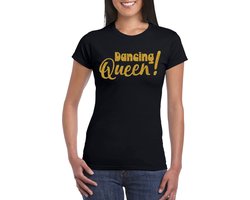 Bellatio Decorations Vrijgezellenfeest t-shirt dames - Dancing Queen - zwart - glitter - foute party L