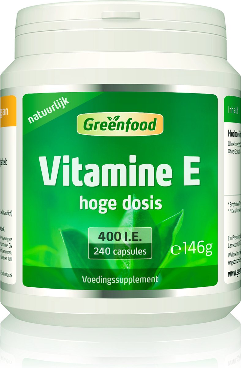 Goedkoopste Greenfood Vitamine E, 400 I.E., natuurlijk, 240 capsule - ondersteunt de bescherming van cellen tegen oxidatieve stress. Zonder kunstmatige toevoegingen. Zonder genetische manipulatie.