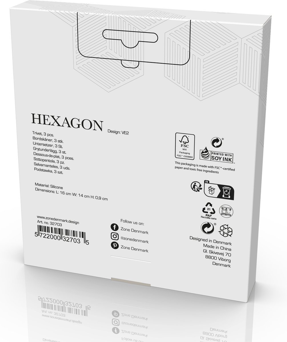 Zone - Hexagon - Onderzetter Set/3 Indigo/Fog/Olive Taupe
