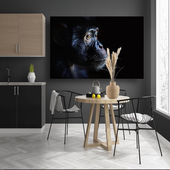 Aap wanddecoratie - Dieren schilderij - Schilderijen canvas Oog - Wanddecoratie klassiek - Canvas met baklijst keuken - Muurkunst canvas met baklijst 150x100 cm