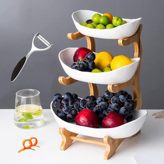 Zwarte fruitetagère met 3 etages - Draaibaar en stijlvol - 1 stuk