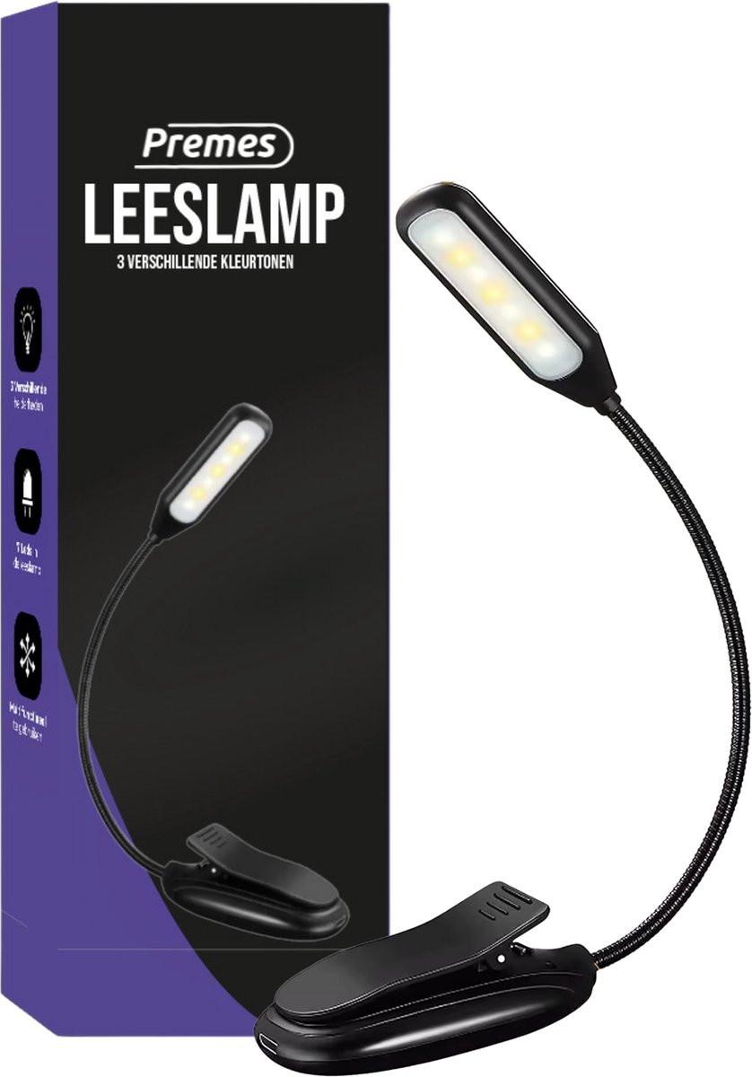 Premes - Leeslampje - Bedlamp - Klemlamp - Klemlampjes - Bedlampjes Leeslampjes - Boeklampje - Bedlampjes Slaapkamer Volwassenen - Leeslampje voor Boek - Voor in Bed - Met Klem - Oplaadbaar USB - Kind - Slaapkamer - Oplaadbare Lamp
