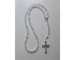Rozenkrans, Paternoster geheel gemaakt met Opaliet en o.a. kristallen van Swarovski met een kruis van Opaliet (gebedssnoer, kruisteken, Meditatie, spiritueel, geloof, geloofsteken, Cadeau, ketting, gebedsketting, kerstpakket cadeau.