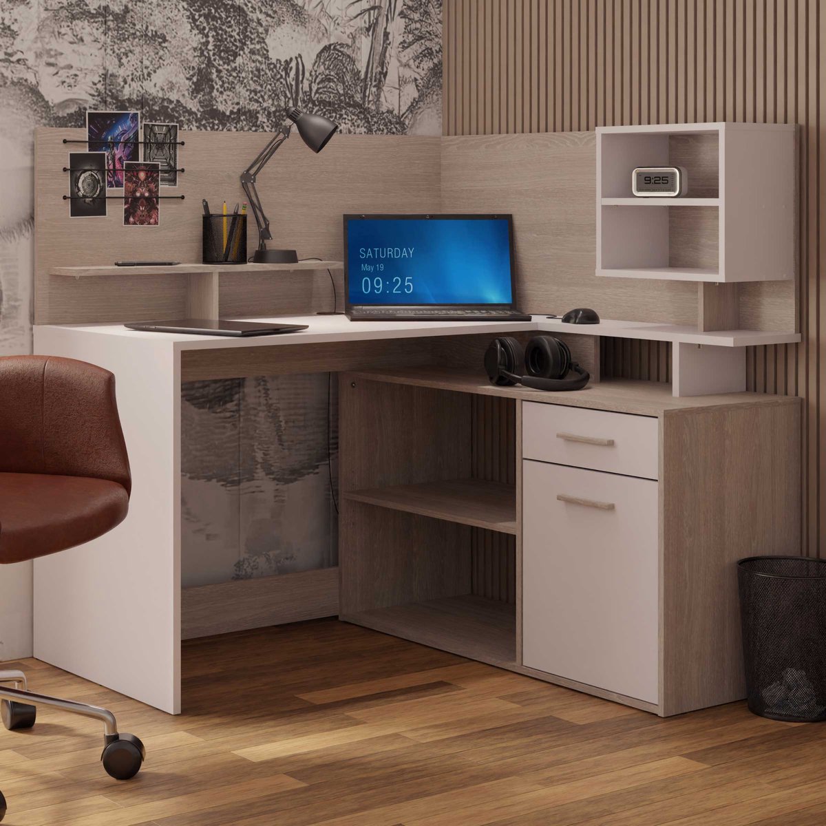 Hoekbureau Malicia | 121,5 X 116,2 X 119,6 Cm | Wit - CBA - Hoekbureau - Wit; Bruin - MDF