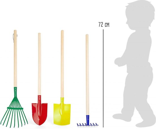 veelkleurige tuingereedschapsset van hout en metaal, harken, schep en spade, vanaf 3 jaar van BuitenSpeel — afbeelding 2