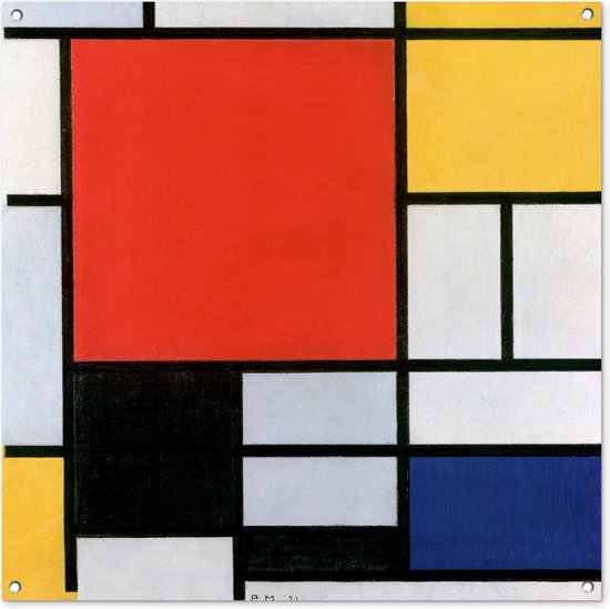 Tuinposter 100x100 cm - Tuindecoratie Kunst - Mondriaan - Oude meesters - Compositie 2 - Poster voor in de tuin - Buiten decoratie - Schutting tuinschilderij - Tuindoek muurdecoratie - Wanddecoratie balkondoek