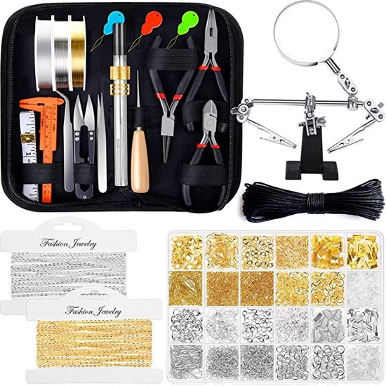Meedeer XL Sieraden Maken Gereedschap Set-Armband maken kit-Sieraden Maken Kit-Sieraden Reparatie Kit met Sieraden Tangen-Draad en Benodigdheden voor Reparaties en het Maken van Oorbellen-Armbanden-Kettingen en meer-met verstelbare werktafel