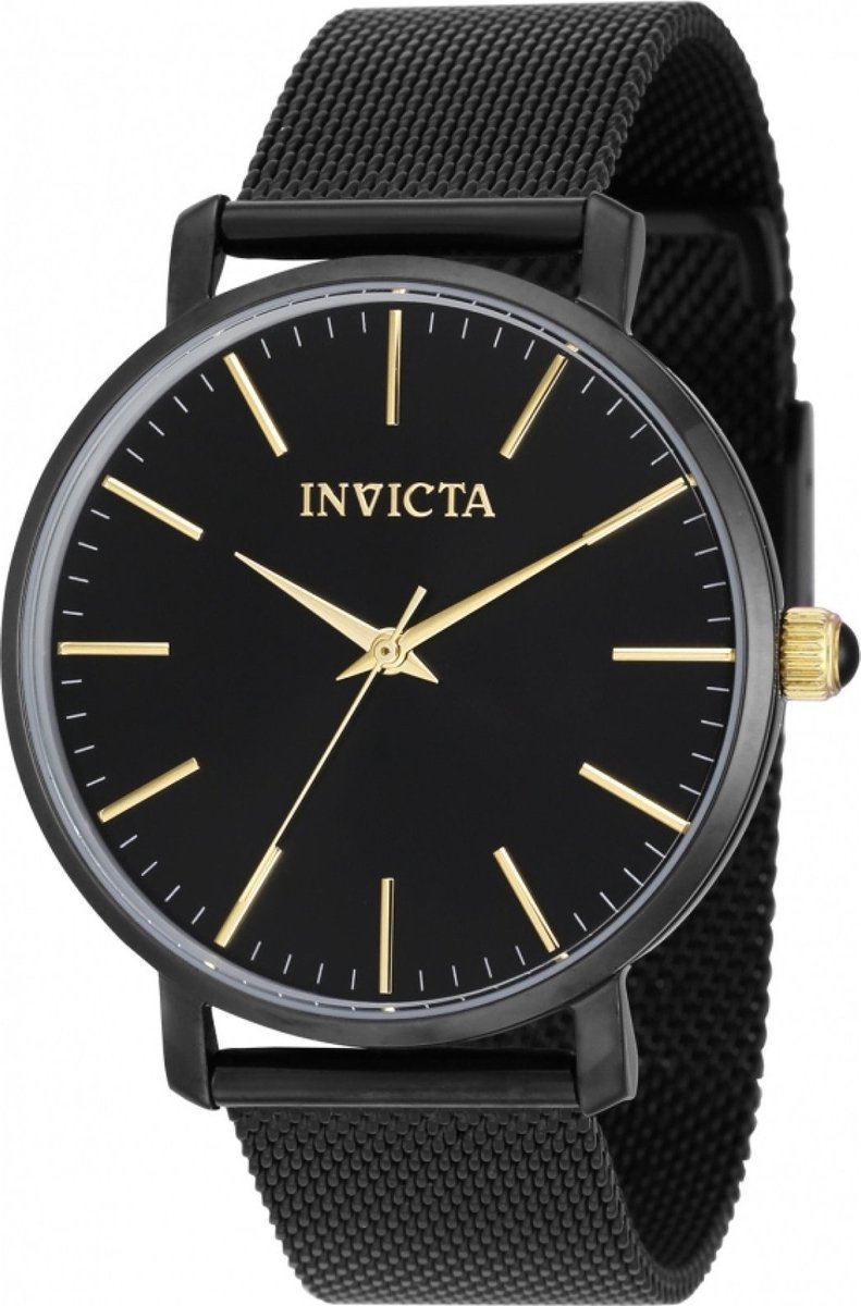 Invicta Angel 39371 Dames Horloge - Waterdicht - Analoog - Quartz Uurwerk - Roestvrij Staal met zwarte Wijzerplaat - 38mm