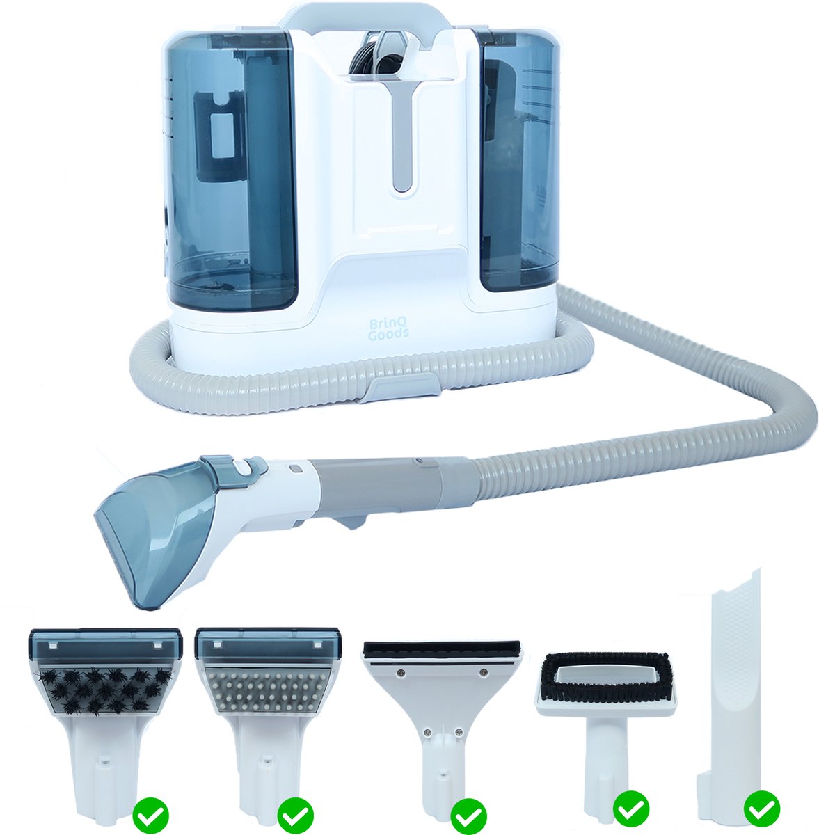 BrinQ Goods krachtige vlekkenreiniger plus 5 accessoires V3 - Tapijtreiniger - Draagbare vlekkenreiniger - Reinigingsmachine - Matrasreiniger - Tapijtreiniger Stofzuiger - Auto Kleden Bankreiniger - Vloerreiniger