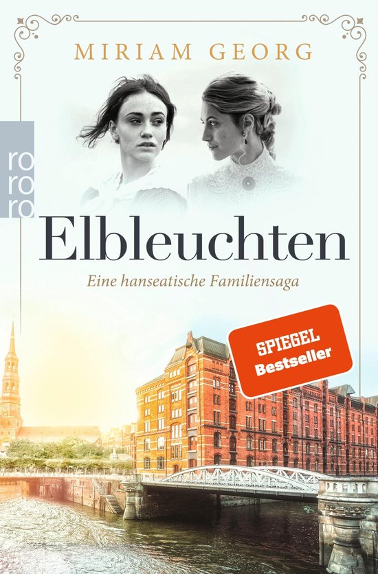 Boekcover van 'Elbleuchten' met portretten van twee vrouwen en de Speicherstadt van Hamburg. 'Spiegel Bestseller' badge.