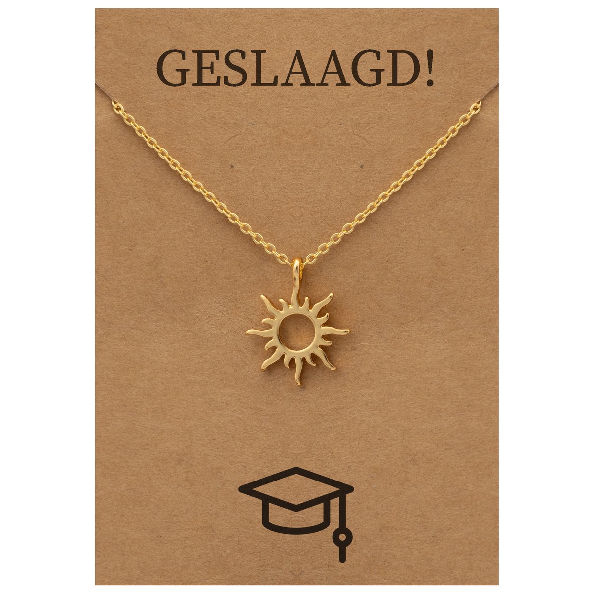 Geslaagd Cadeau Ketting - Zonnetje voor Geluk Sieraad - Goudkleurig - Gefeliciteerd - Pax Amare
