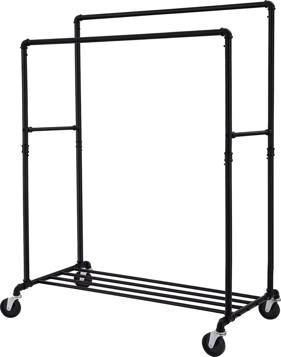 In And OutdoorMatch Kledingrek Dejuan - Zwart metaal - Kledingrek op wieltjes - Kledingkast - Garderobe-organizer - Slaapkamer - tot 110 kg