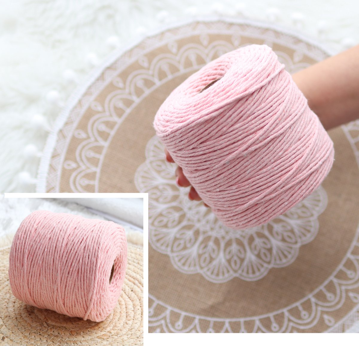 3mm x 200m Pastel Pink macramé katoenen koord Macrame Touw|kleuren om mee te knutselen|Garen voor Wandkleed en Plantenhanger Zelf Maken|Dromenvanger||engel van macramé — afbeelding 5