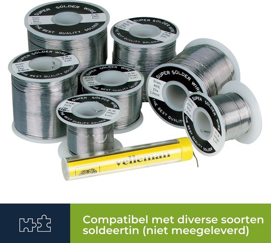 Verschillende rollen soldeerdraad van Velleman, met gele koker.