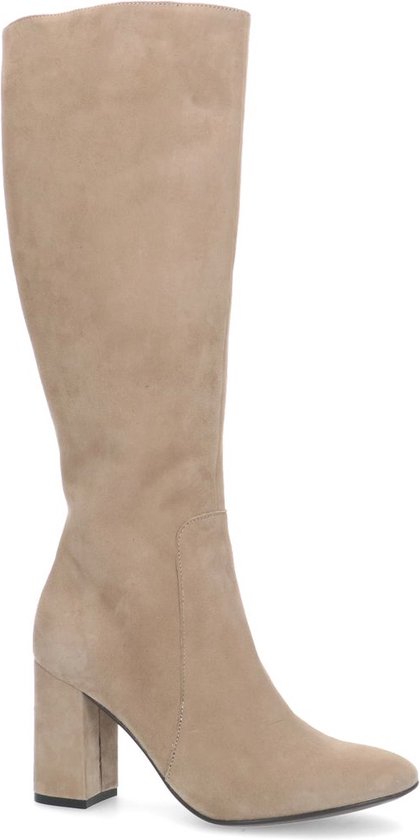 Manfield - Dames - Beige suède hoge laarzen met hak - Maat 41 | bol