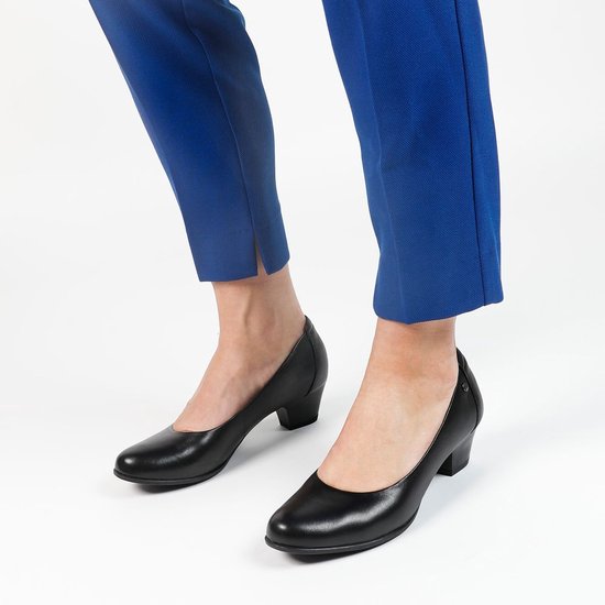 No Stress Dames Zwarte leren pumps met lage hak Maat 42 bol