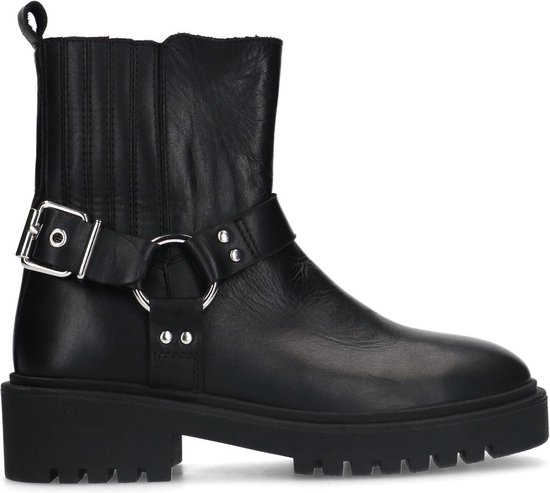 Manfield Dames Zwarte leren biker boots Maat 36 bol