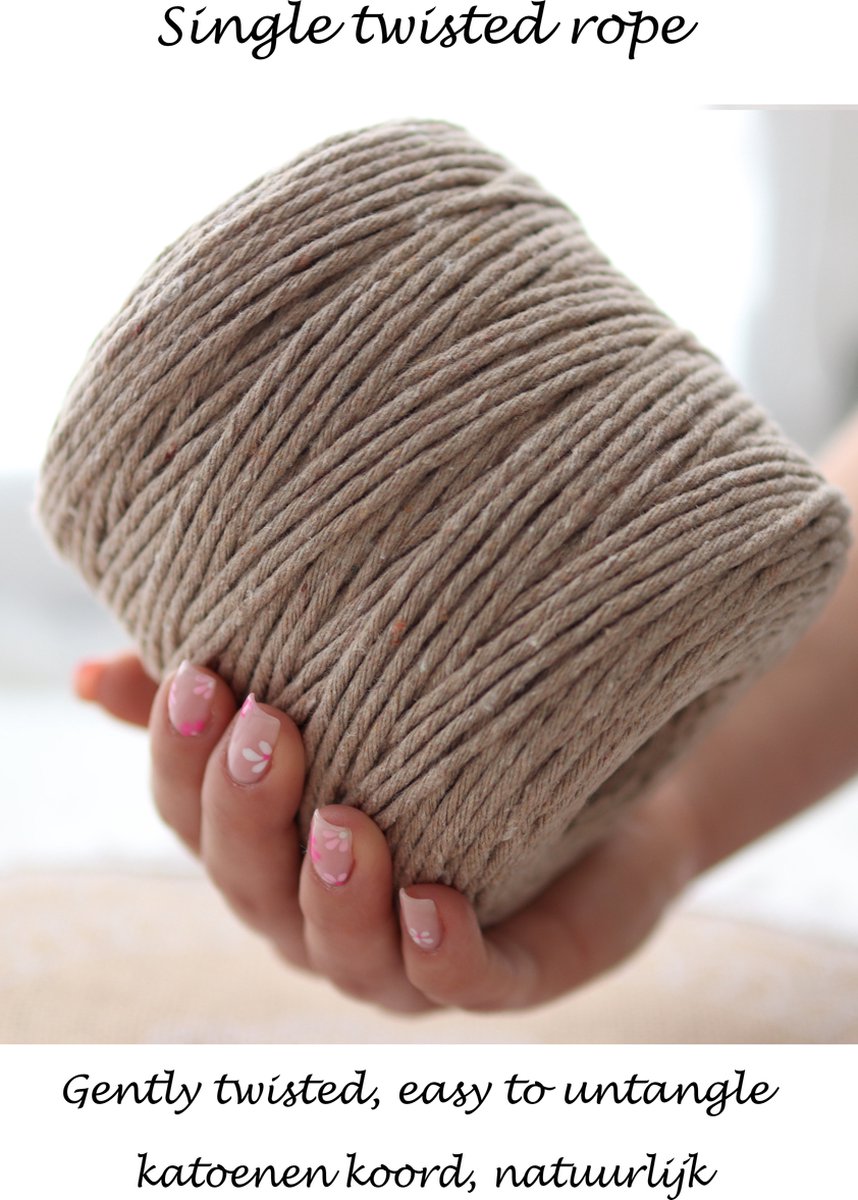 3mm x 200m Beige macramé katoenen koord Macrame Touw|kleuren om mee te knutselen|Garen voor Wandkleed en Plantenhanger Zelf Maken|Dromenvanger||engel van macramé — afbeelding 2
