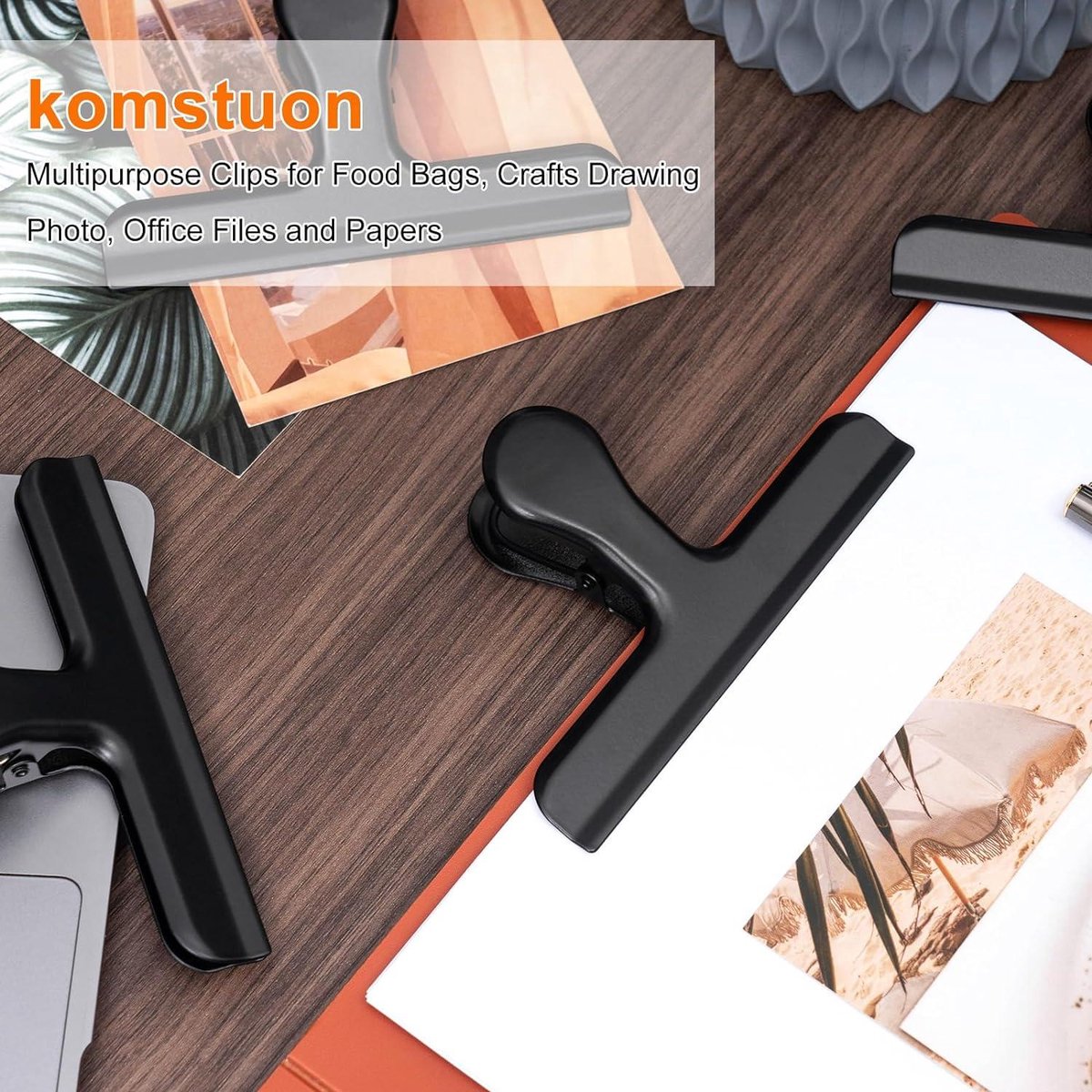 komstuon 6 stuks grote bulldog clips, 10 cm lange roestvrijstalen zilveren metalen clips voor voedselzakken, ambachten, kantoorbestanden