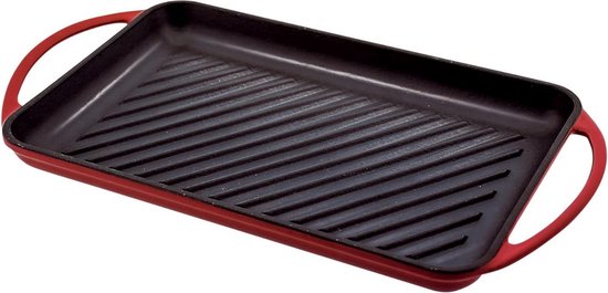 Savura Grillplaat voor Inductie | Kersenrood | Vaatwasserveilig | 33x22 cm