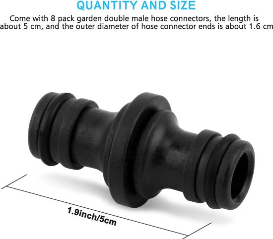 Slangkoppelingsset, 12 stuks, 1/2 inch, 13 mm, dubbele stekker, tuinslang, verlenging, koppeling, verbindingsstuk, kunststof, 2-weg koppeling