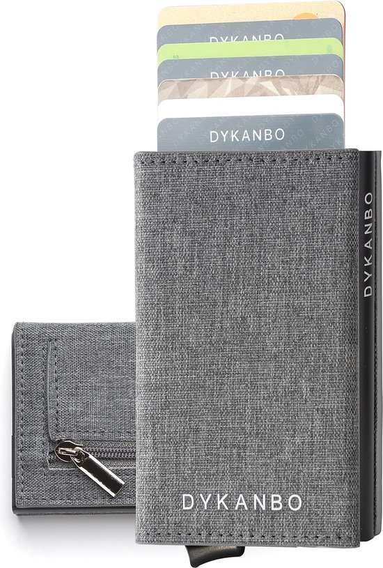 SENDEFN Kaartenetui met muntenvak, portemonnee voor heren, RFID-bescherming, portemonnee van echt leer, mini-portemonnee voor heren, slim wallet, pop-up kaarthouder, aluminium clip, Ab-zwart met
