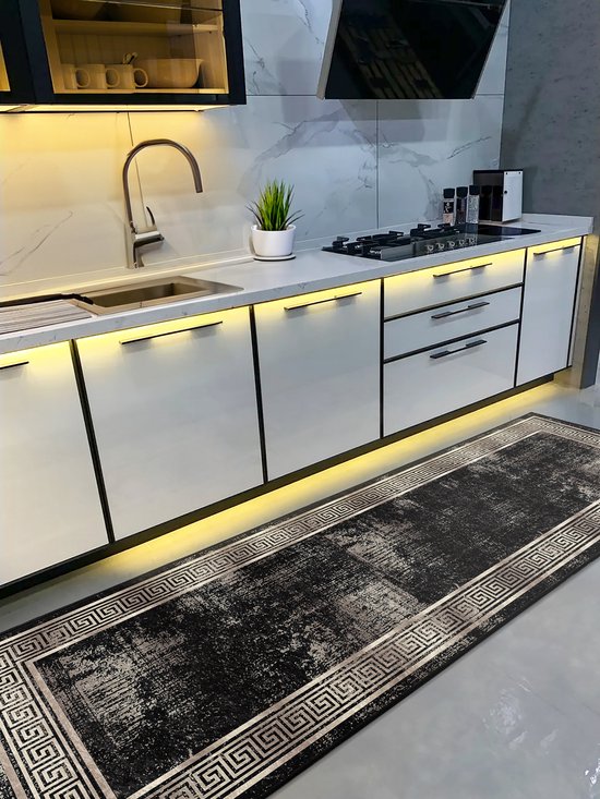 Tapijtloper Vloerkleed Keukenloper Wasbaar Antislip Tapijten 60X180CM Vloerkleden Modern Grijs 3D Abstract Tapijtpads Lopers Tapijt voor Keuken Slaapkamer Kinderkamer Deurmatten Breedte 40-120cm