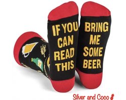 SilverAndCoco® - Breng me Bier Sokken / Gekke Vrolijke Foute Happy Vaderdag Kleding / Leuke Grappige Dikke Warme Heren Vrouwen Socks / Verjaardag Sok Outfit Biertje Katoen Biertje Pils / Mannen Kerst Cadeau Tekst - If you can read this Bring me Beer