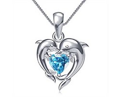 Ketting dolfijnen hart met blauwe strass