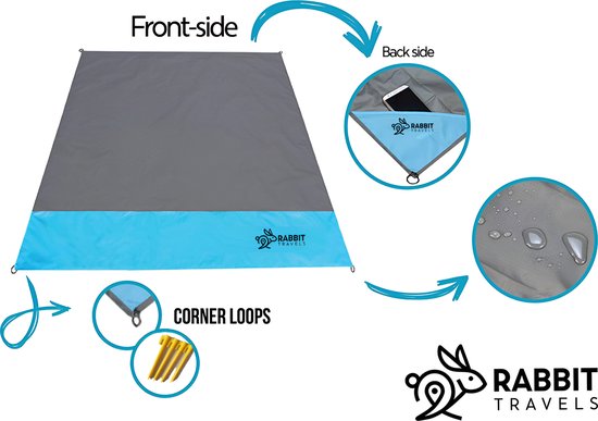 RABBIT TRAVELS ™ Outdoor Kleed - Picknickkleed - Strandlaken - Waterdicht - 150 x 140 cm - Sky Blue