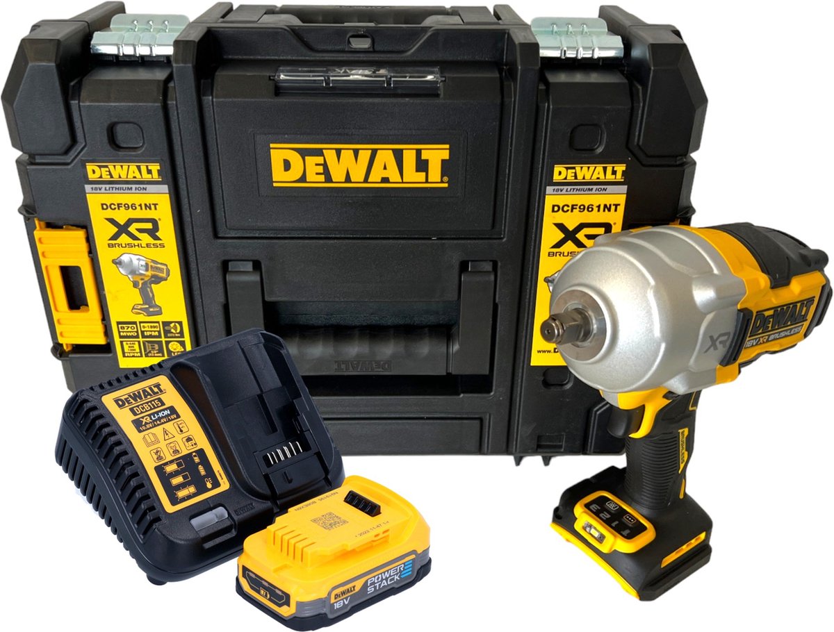 DeWalt DCF 961 E1T accu-slagmoersleutel 18 V 1632 Nm 1/2" borstelloos + 1x Powerstack-accu 1,7 Ah + lader + TSTAK