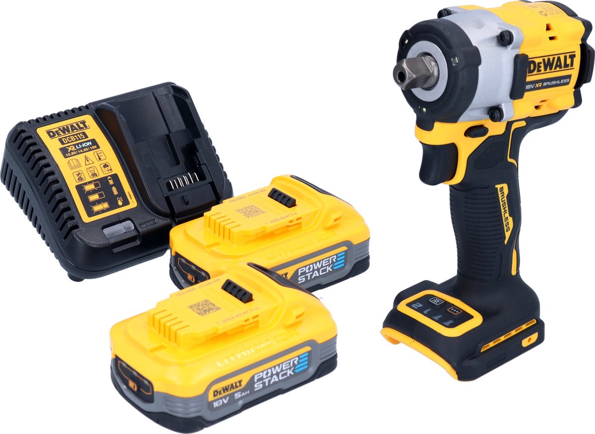 DeWalt DCF 922 H2 accu-slagmoersleutel 18 V 406 Nm 1/2" borstelloos + 2x Powerstack accu 5.0 Ah + lader