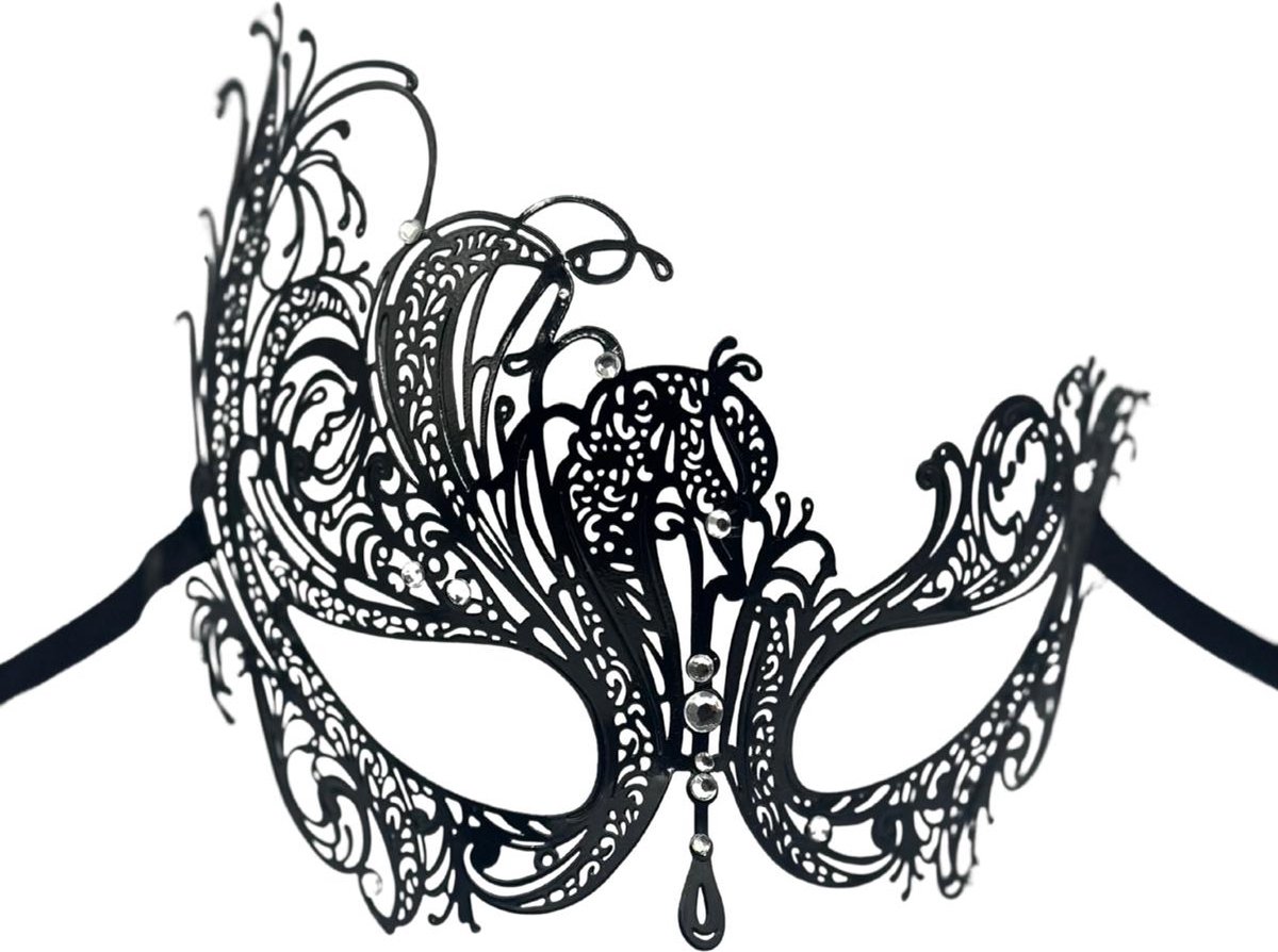 Venetiaans Masker vrouw - elegant zwart metalen masker met glinsterende strass steentjes - Masker carnaval - Masquerade masker - Feest masker - Gemaskerd bal masker met de hand gelaserd - gala masker vrouw - oogmasker carnaval — afbeelding 4