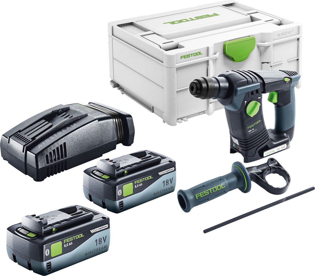 Festool BHC Basic accuklopboormachine 18 V 1,8 J SDS Plus Brushless + 2x accu 8.0 Ah + snellader + systainer