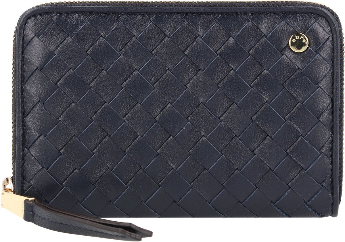 abro Leren Portemonnee Leather Piuma Weaving Zip Wallet Navy Blauw