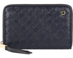 abro Leren Portemonnee Leather Piuma Weaving Zip Wallet Navy Blauw