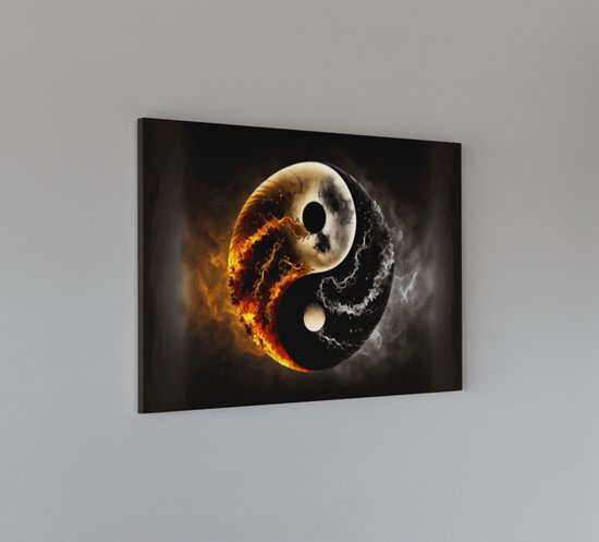 Canvas Schilderij - Yin en Yang - Zwart - Wit - Abstract - 120x80x2 cm