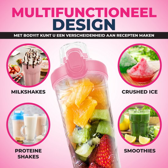 BODYIT® - Draagbare Blender met Extra Accessoires - 700ml - 6 Mesjes - Portable Blender To Go - USB-C - Oplaadbare Blenders met Accu - Draadloze Smoothie & Shake Maker - Roze van BODYIT® — afbeelding 2