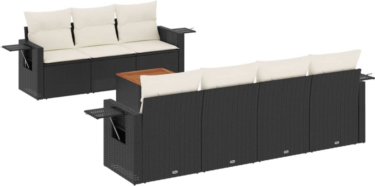 vidaXL 8-delige - Loungeset - met - kussens - poly - rattan - zwart