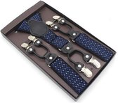Bretels Heren - 6 Stevige Clips - Blauw/Wit motief - 3,5 cm
