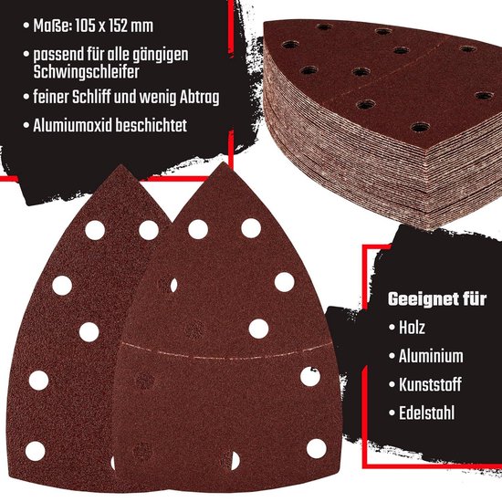 Prio Triangles De Ponçage 50 Pièces – Grain 180, 105x152 Mm, 11 Trous – Feuilles Abrasives Pour Ponceuses Multifonctions Bois/Métal