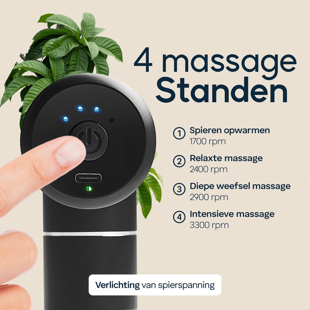 Afbeelding 3 van Massage Gun Mini PRO - Samengesteld door Msc. Fysio - Sport en Relax Massage Apparaat - 4 opzetstukken - Professioneel - Bellies family