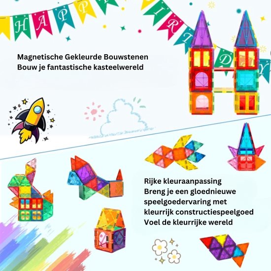 Magnetische blokken - 104 stukken - 3 tot 8 jaar - Speelgoed kinderen van Playmager — afbeelding 3