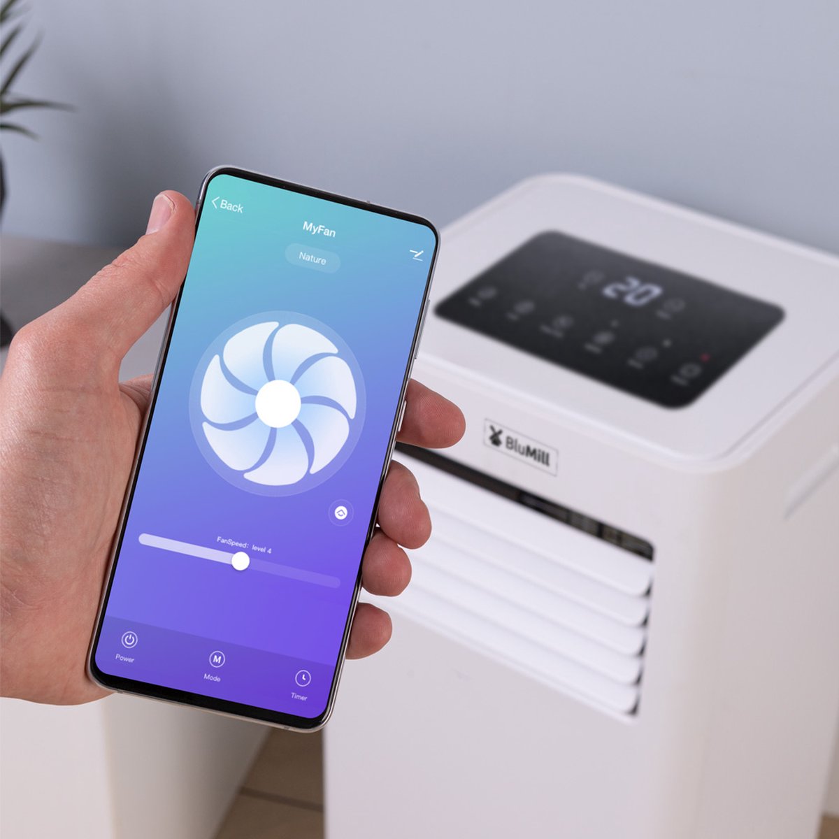 Mobiele airco BluMill 9000 BTU met wifi, ontvochtiger, ventilator, op wieltjes, voor kamers tot 25m2 - Afbeelding 5
