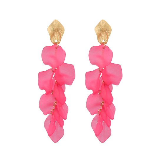 Flower Leaf Oorbellen - Roze | 12 x 4 cm | Bloem Blad Oorhangers | Fashion Favorite