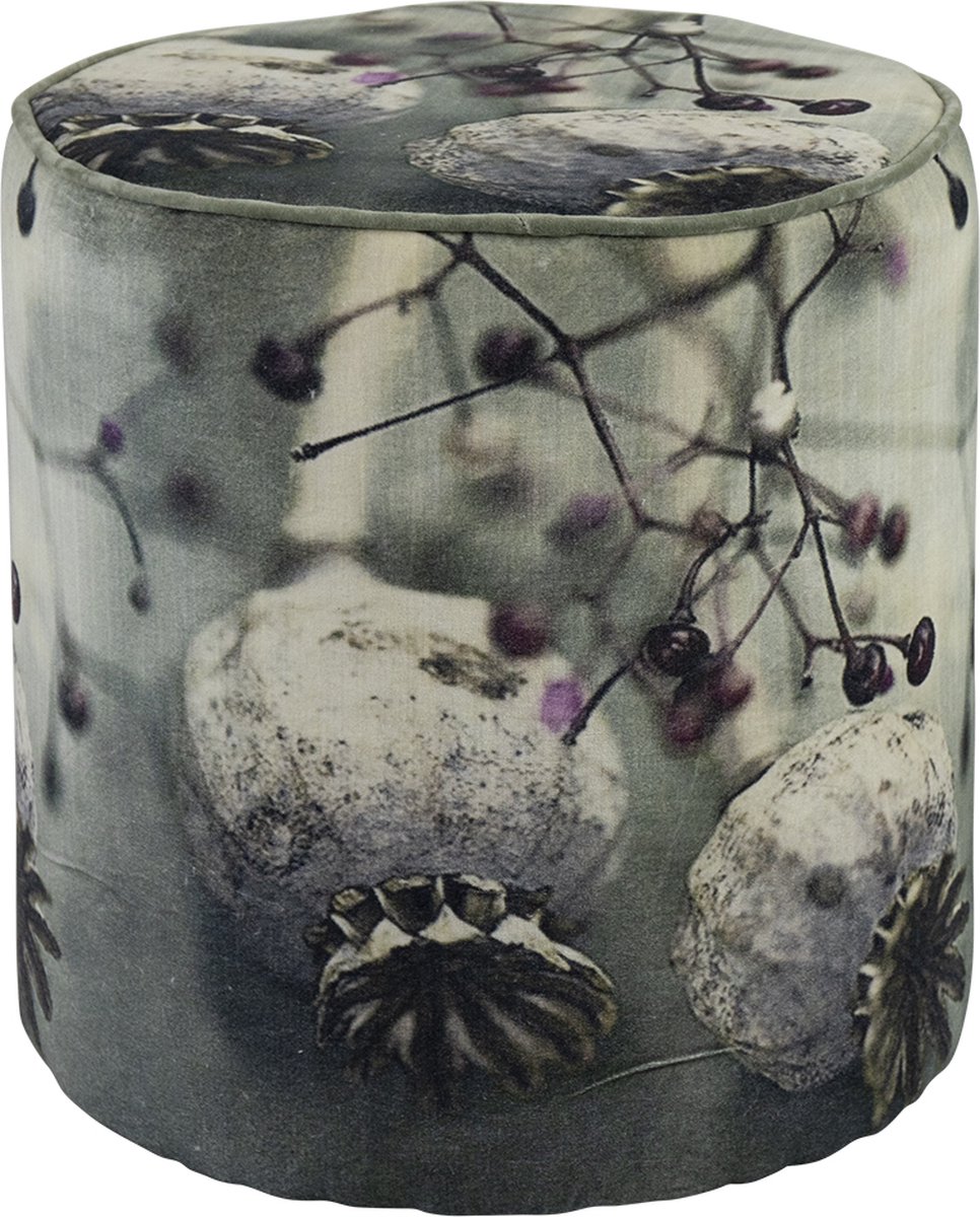 Mars & More poef fluweel natuur papaver 40x40x45cm* Multi