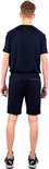Achterkant van een zwarte tennisoutfit voor heren, met t-shirt en short.
